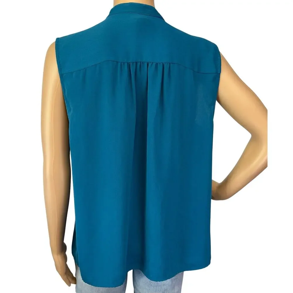 J. Crew Drapey Button Down Sleeveless Top Teal G2248 Size 14